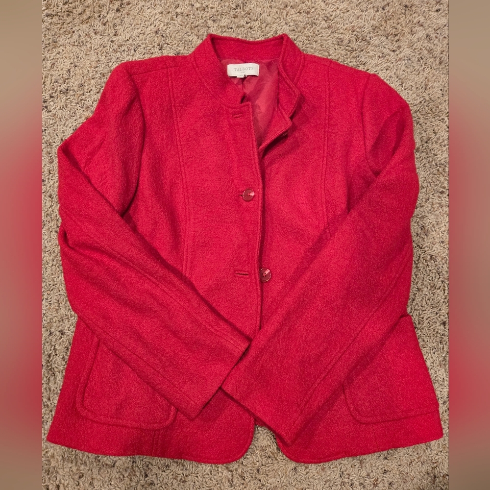 Talbots Wool Blend Mandarin Collar Blazer In Vibrant Red